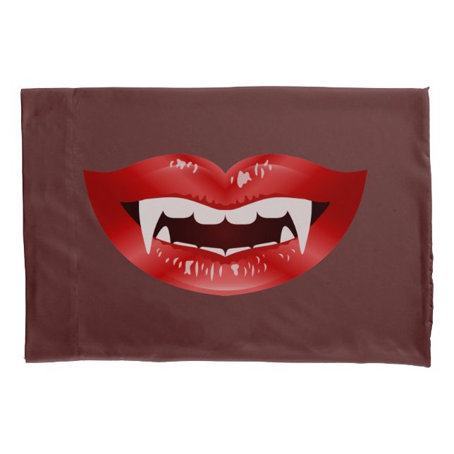 Red Vampire Mouth With Fangs On Dark Red Colour Pillowcase (Front)