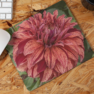 Red Variegated Dahlia Bloom Floral Mouse Mat