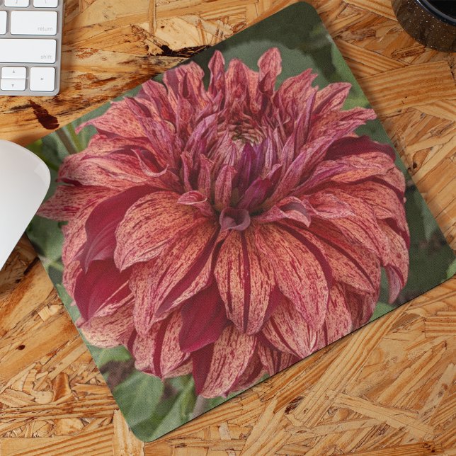 Red Variegated Dahlia Bloom Floral Mouse Mat (In Situ)