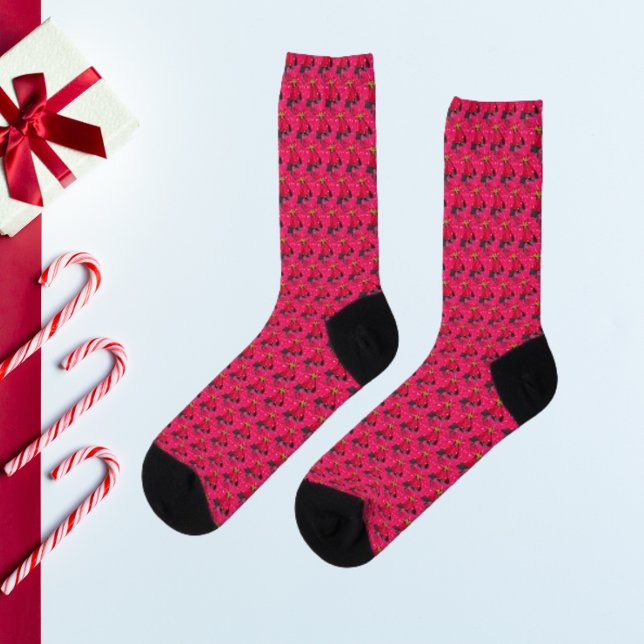 Red Variegated Poinsettia Pattern Holiday Socks (In Situ Holiday)