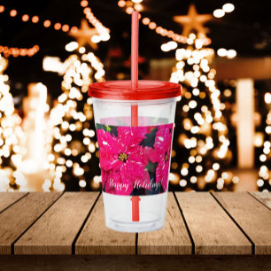 Red Variegated Poinsettias Floral Holiday Acrylic Tumbler