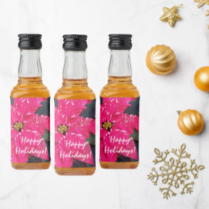 Red Variegated Poinsettias Holiday Liquor Bottle Label