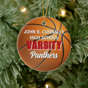 Red Varsity Basketball Team Customised Christmas Ceramic Tree Decoration