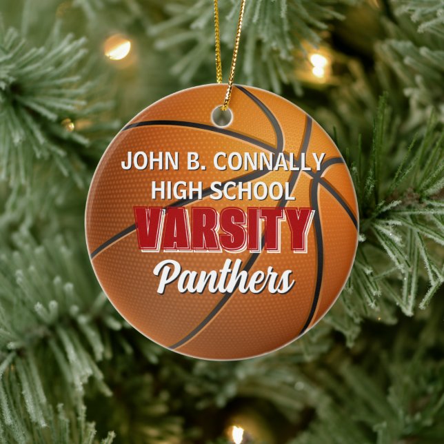 Red Varsity Basketball Team Customised Christmas Ceramic Tree Decoration (Tree)