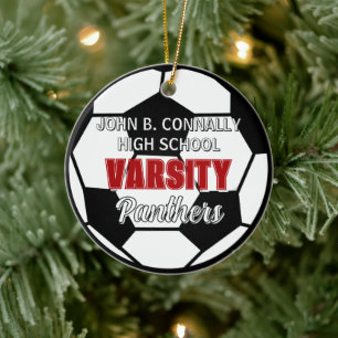 Red Varsity Soccer Custom High School Christmas Ceramic Tree Decoration