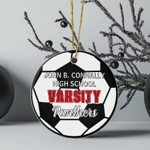 Red Varsity Soccer Custom High School Christmas Ceramic Tree Decoration