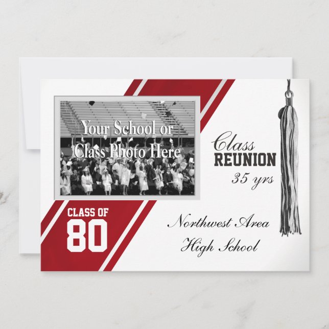 Red Varsity Stripe with Photo Class Reunion Invitation (Front)