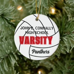 Red Varsity Volleyball Photo Back Christmas Ceramic Tree Decoration