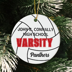 Red Varsity Volleyball Photo Back Christmas Ceramic Tree Decoration