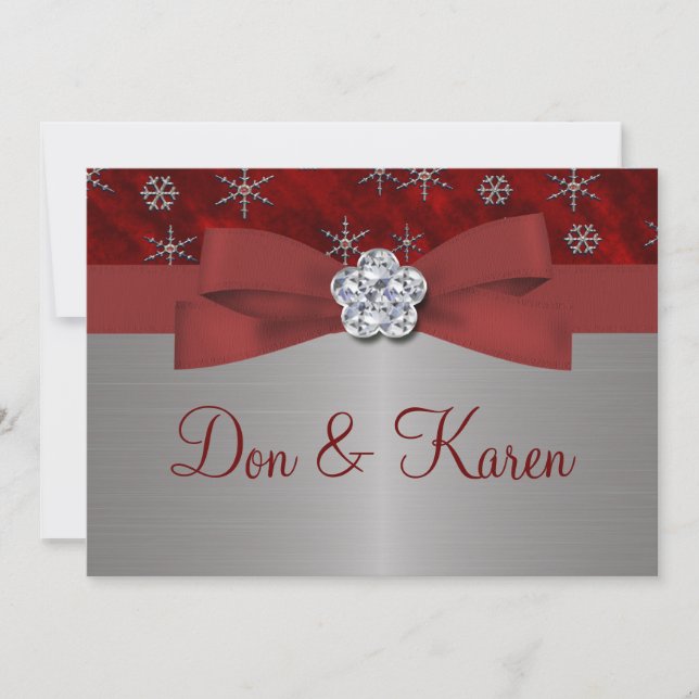 Red Velour & Silver Snowflakes Invitation (Front)