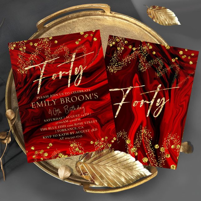 Red Velvet 40th Birthday Forty Invitation (Creator Uploaded)