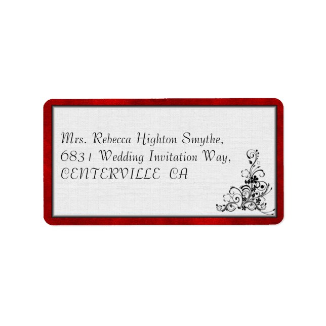 Red Velvet, Black Flourish Wedding Label (Front)
