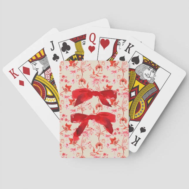 Red Velvet Bow Chintz Playing Carts Cards (Back)