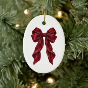 Red Velvet Bow Names Merry Christmas Ceramic Tree Decoration