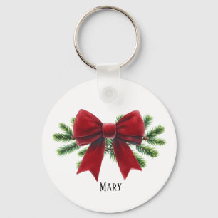 Red Velvet Bow Personalised Holiday Keychain