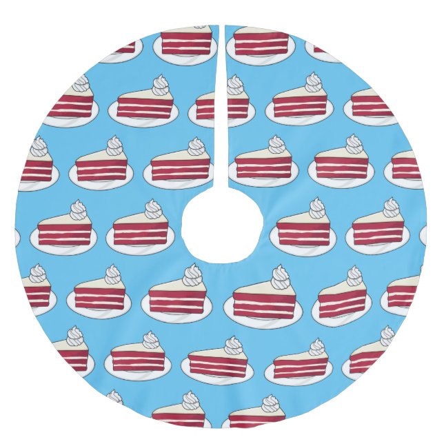 Red velvet cake cartoon illustration brushed polyester tree skirt (Front)