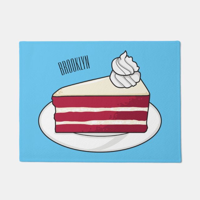 Red velvet cake cartoon illustration doormat (Front)