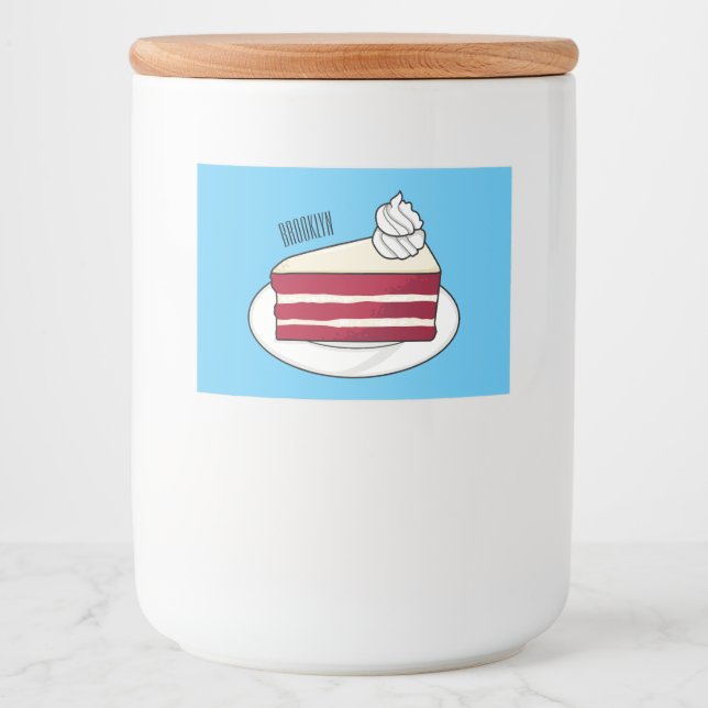 Red velvet cake cartoon illustration food label (Front)