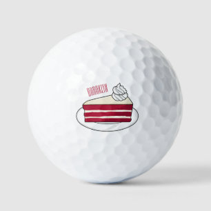Red velvet cake cartoon illustration golf balls