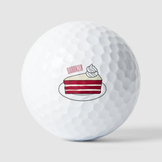 Red velvet cake cartoon illustration golf balls (Front)