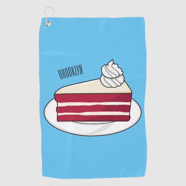 Red velvet cake cartoon illustration golf towel (Front)