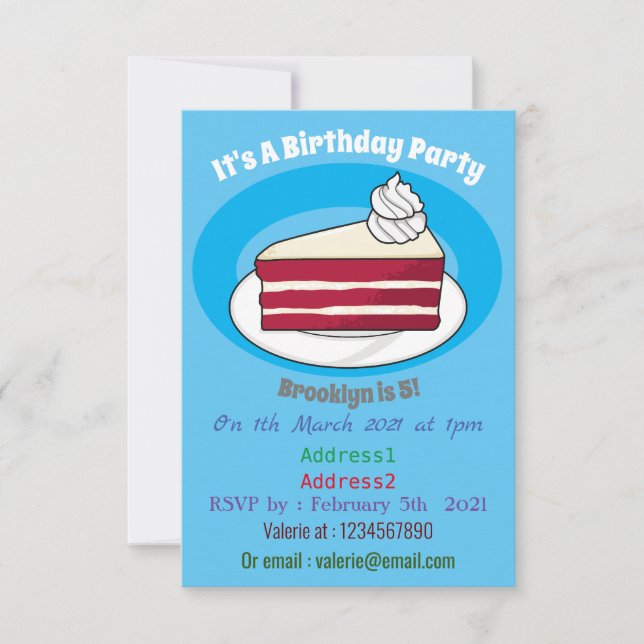 Red velvet cake cartoon illustration invitation (Front)