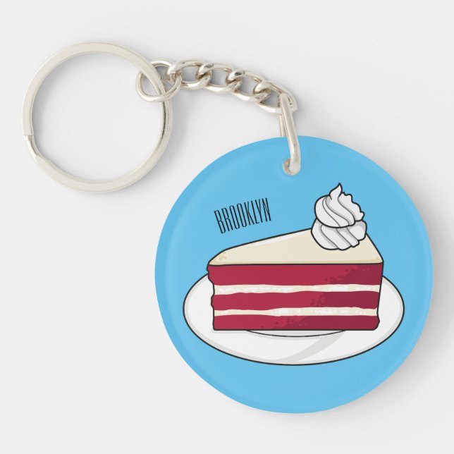 Red velvet cake cartoon illustration key ring (Front)