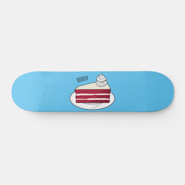 Red velvet cake cartoon illustration skateboard (Horz)
