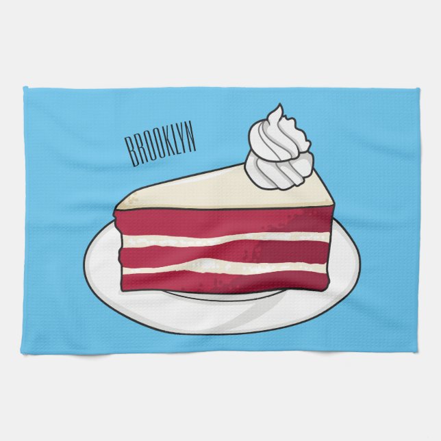 Red velvet cake cartoon illustration tea towel (Horizontal)