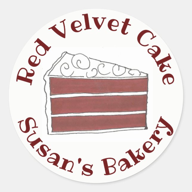 Red Velvet Cake Slice Personalised Bakery Baked By Classic Round Sticker (Front)
