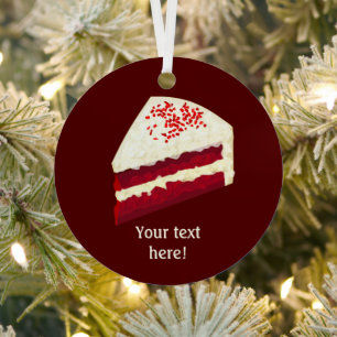 Red Velvet Cake Slice with Frosting - Add text to  Metal Tree Decoration