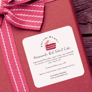 Red Velvet Cake Watercolor Bakery Ingredient Square Sticker