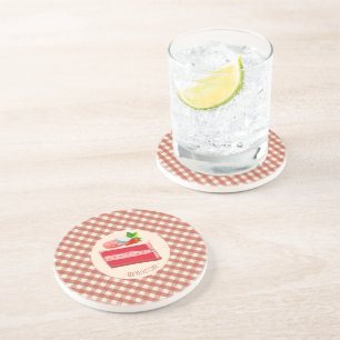 red velvet cake with strawberry cream cheese  coaster