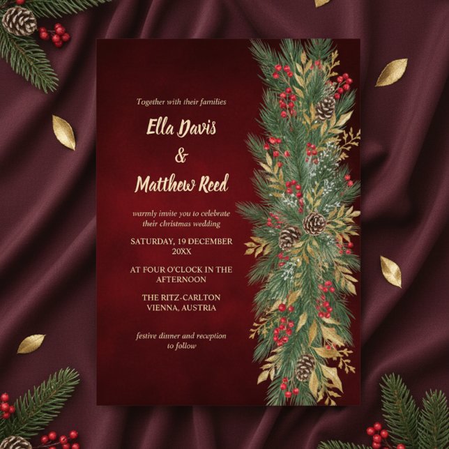 Red Velvet Christmas Botanical Wedding Invitation (Red Velvet Christmas Botanical Wedding Invitation)