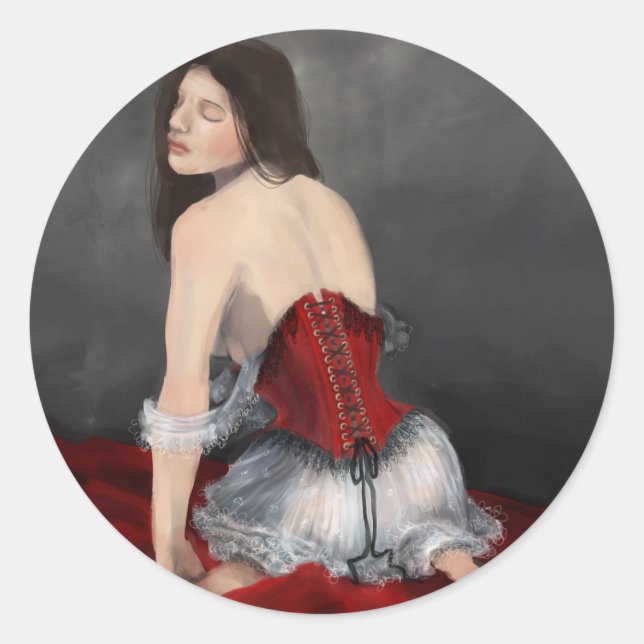 Red Velvet Corset Classic Round Sticker (Front)