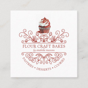 Red Velvet Cupcake Deco Frame Bakery Baker's Logo  Square Business Card