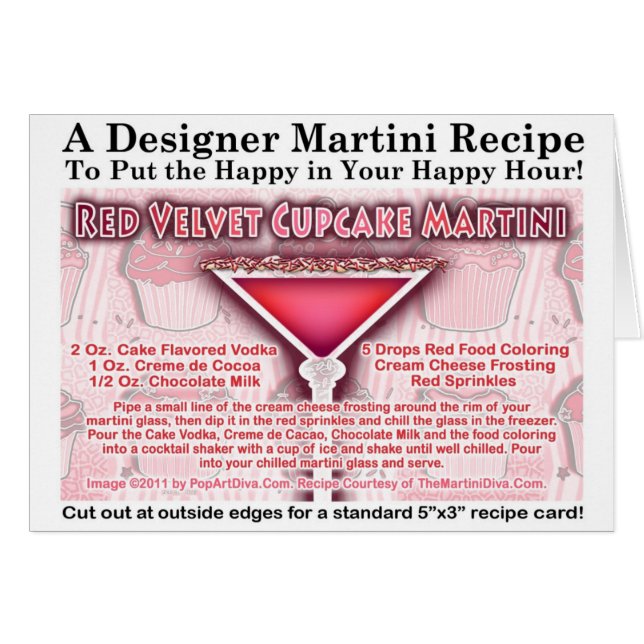 Red Velvet Cupcake Martini Recipe Greeting Card (Front Horizontal)