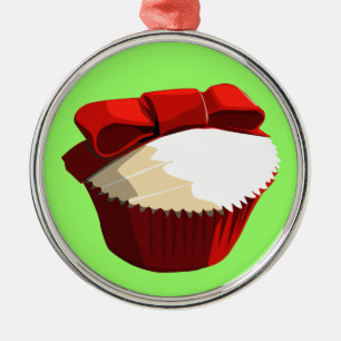 Red velvet cupcake with bow ornament