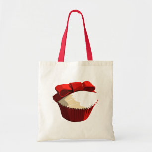 Red velvet cupcake with bow tote bag