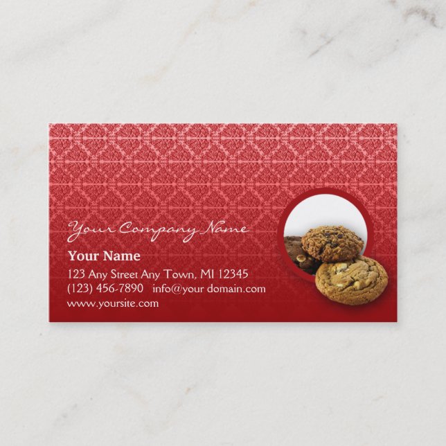 Red Velvet Damask Desserts Business Business Card (Front)