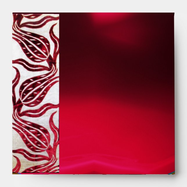 RED VELVET DAMASK TULIPS  Burgundy White Envelopes (Front)
