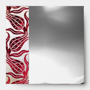 RED VELVET DAMASK TULIPS  Burgundy White Moonstone Envelope