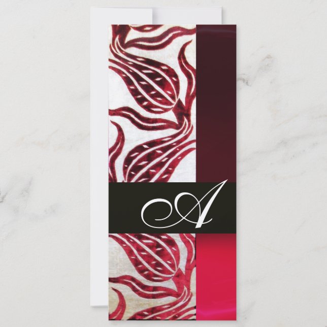 RED VELVET DAMASK TULIPS MONOGRAM Burgundy Gold Invitation (Front)