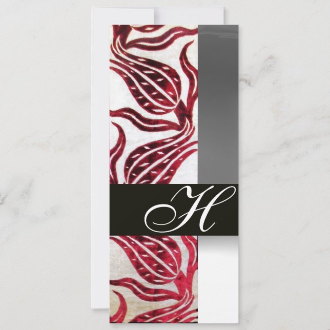 RED VELVET DAMASK TULIPS MONOGRAM Burgundy White Invitation (Front)