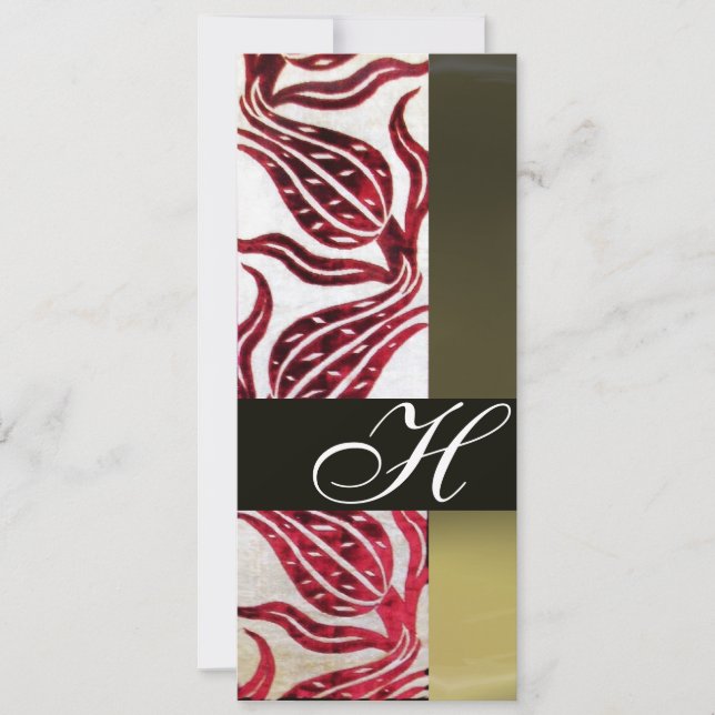 RED VELVET DAMASK TULIPS MONOGRAM Burgundy White Invitation (Front)