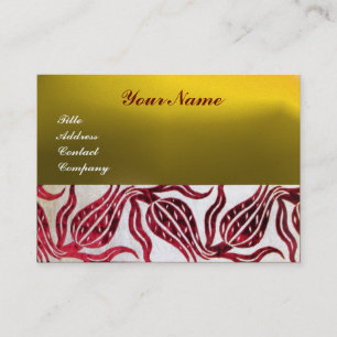 RED VELVET DAMASK TULIPS MONOGRAM Burgundy Yellow Business Card