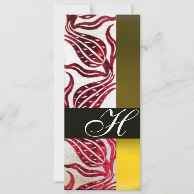 RED VELVET DAMASK TULIPS MONOGRAM Burgundy Yellow Invitation (Front)