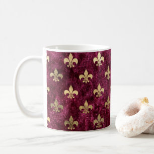 Red Velvet Fleur De Lis Mardi Gras Orleans Pattern Coffee Mug