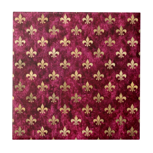 Red Velvet Fleur De Lis Mardi Gras Orleans Pattern Tile (Front)