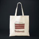 Red Velvet Layer Wedding Cake Bridesmaid Gift Tote Bag<br><div class="desc">Canvas tote bag features an original marker illustration of a slice of red velvet wedding cake, with BRIDESMAID in a fun font. A unique bridal party gift! This design is also available on other products. Don't see what you're looking for? Need help with customization? Contact Rebecca to have something designed...</div>